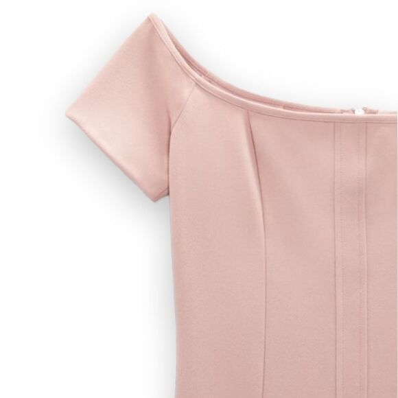 Zara Top Stitched Pale Pink Off The Shoulder Midi Dress US XS BNWT - Picture 3 of 11